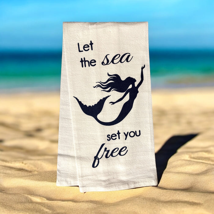 Let The sea Set You Free, Two Pcs 100% Cotton Coastal Nautical Flour Sack Kitchen Towels/DishTowels Size: 16 X 28 Inch.