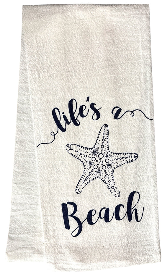 Life's a Beach Starfish, Two Pcs 100% Cotton Coastal Nautical Starfish Flour Sack Kitchen Towels/DishTowels Size: 16 X 28 Inch.