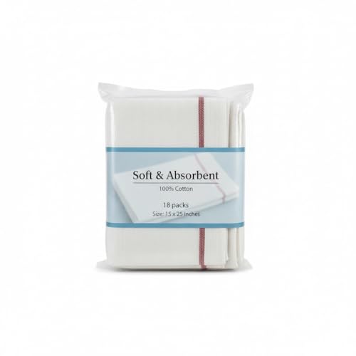 Pack of 18, 100% Cotton White with Red Stripes Kitchen Towels, Tea Towel - Super Absorbent & Quick Dry Tea Towels, Reusable Kitchen Towels - 15”x25”.