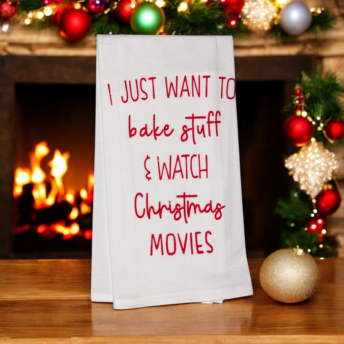 I JUST Want to Beak Stuff & Watch Christmas Movies. Set of 2, 100% Cotton Funny Quotes Flour Sacks Kitchen Towels/Tea Towels Size: 20 x 30 Inch.