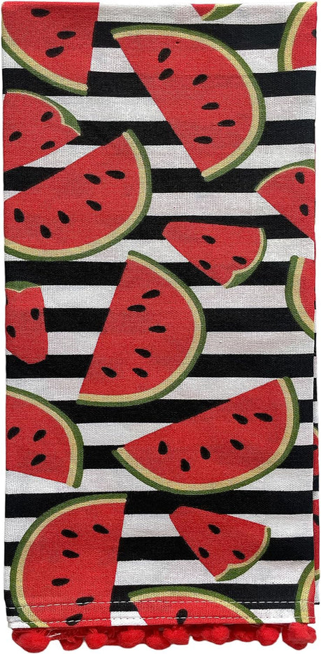 Set of 4, 100% Cotton Pineapple, Watermelon, Lemon, Flamingo Design One of each pom-pom Kitchen Towels Size: 16 x 28 Inch. Perfect Gift for Wedding, Baby Shower, Home Décor.