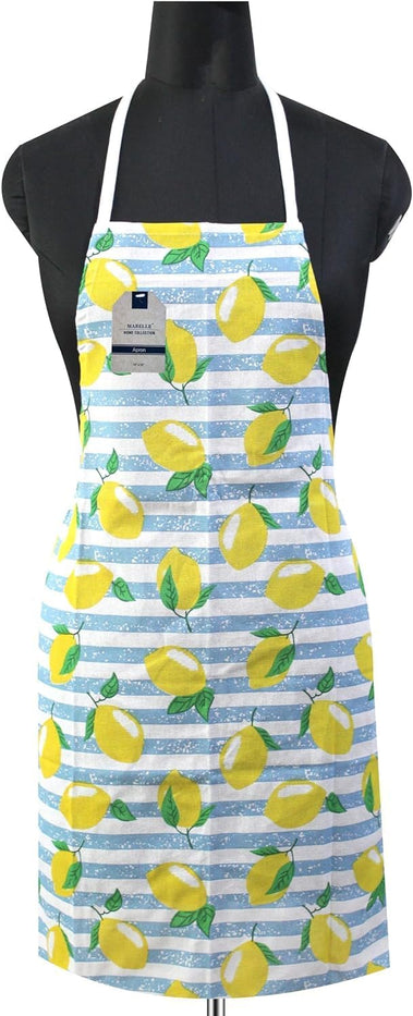 Set of 5, 100% Cotton Lemon Theme 4 pom-pom Kitchen Towels Size: 16 x 28 Inch Plus Matching Apron Size: 19 x 30 Inch for Wedding, Baby Shower, Home Décor.