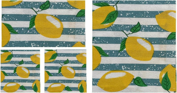 Set of 5, 100% Cotton Lemon Theme 4 pom-pom Kitchen Towels Size: 16 x 28 Inch Plus Matching Apron Size: 19 x 30 Inch for Wedding, Baby Shower, Home Décor.