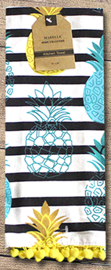 Set of 4, 100% Cotton Pineapple, Watermelon, Lemon, Flamingo Design One of each pom-pom Kitchen Towels Size: 16 x 28 Inch. Perfect Gift for Wedding, Baby Shower, Home Décor.