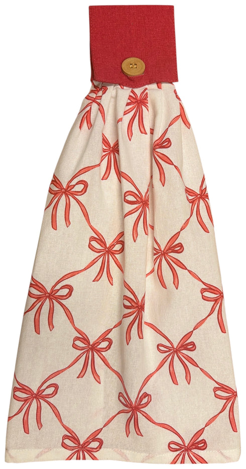 4-Pack Everyday Cotton Tie-Button Hanging Kitchen Towels Lemon Citrus, Cherry Orchard, Classic Ribbon, Blue Hydrangea, Super soft, Absorbent, and fast Dry. 16 x 18 x 3.5 Inch.