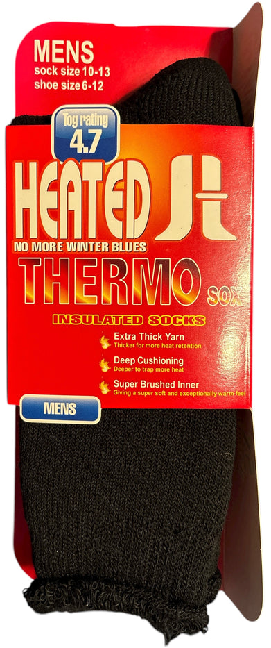 2 Pair, Men's Heated Sox Socks Thick Thermal Socks Keeps Feet Warmer Longer 3.1 TOG heat rating.Size: 10-13.
