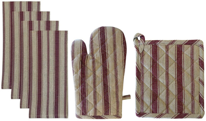Set of 6, 100% Cotton Farmhouse Country Kitchen Linen Set, Included 4 Kitchen Towel, Ovenmitt, Potholder.