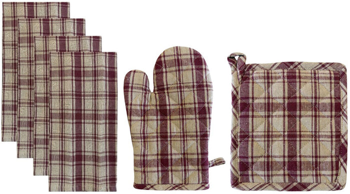 Set of 6, 100% Cotton Farmhouse Country Kitchen Linen Set, Included 4 Kitchen Towel, Ovenmitt, Potholder.