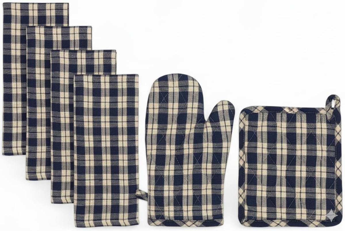 Set of 6, 100% Cotton Farmhouse Country Kitchen Linen Set, Included 4 Kitchen Towel, Ovenmitt, Potholder.