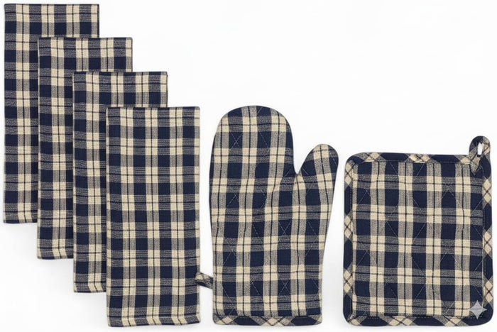 Set of 6, 100% Cotton Farmhouse Country Kitchen Linen Set, Included 4 Kitchen Towel, Ovenmitt, Potholder.