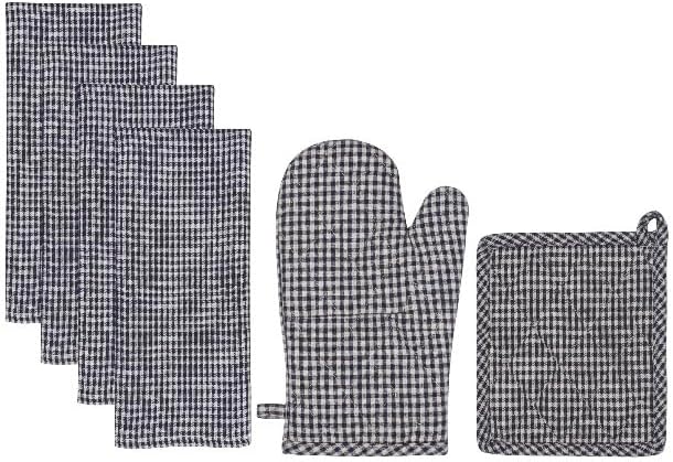 Set of 6, 100% Cotton Farmhouse Country Kitchen Linen Set, Included 4 Kitchen Towel, Ovenmitt, Potholder.