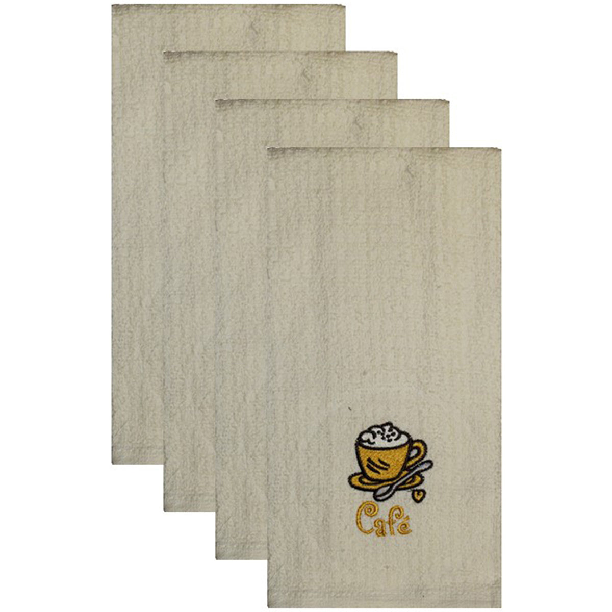 Set of 4, 100% Cotton Kitchen Towels with Cafe Embroidered Size : 15" X 25".