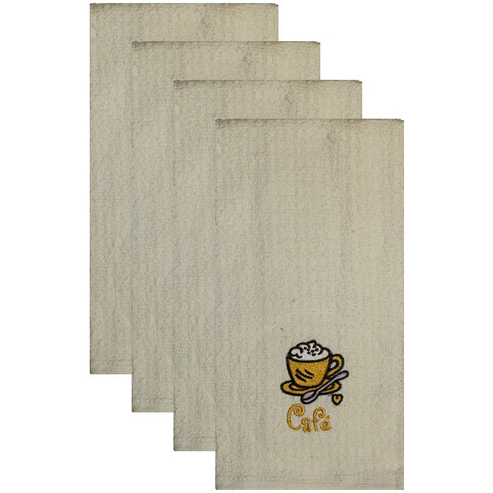 Set of 4, 100% Cotton Kitchen Towels with Cafe Embroidered Size : 15" X 25".