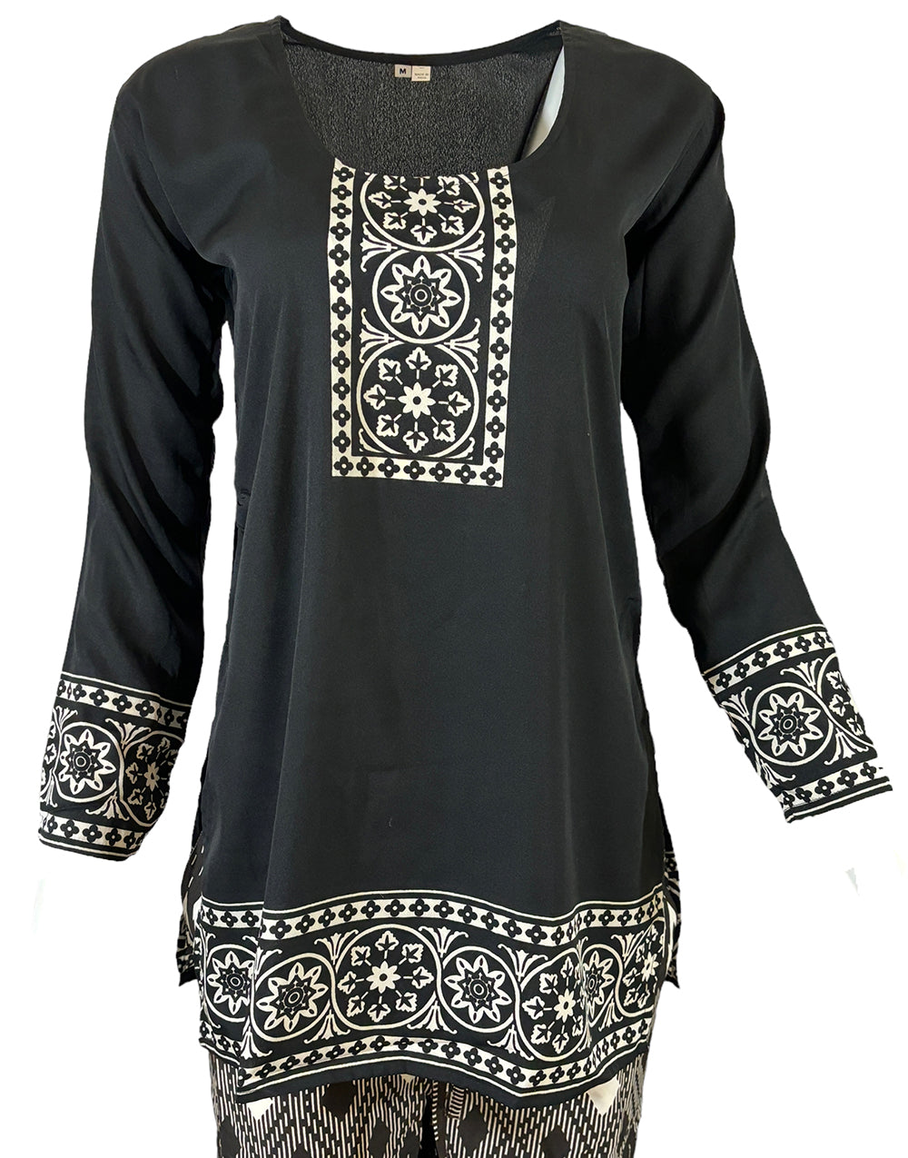 Tunic for Women Printed Short Crape Kurti Kurta Round Neck Long Sleeves Tunic Top. 3001-L