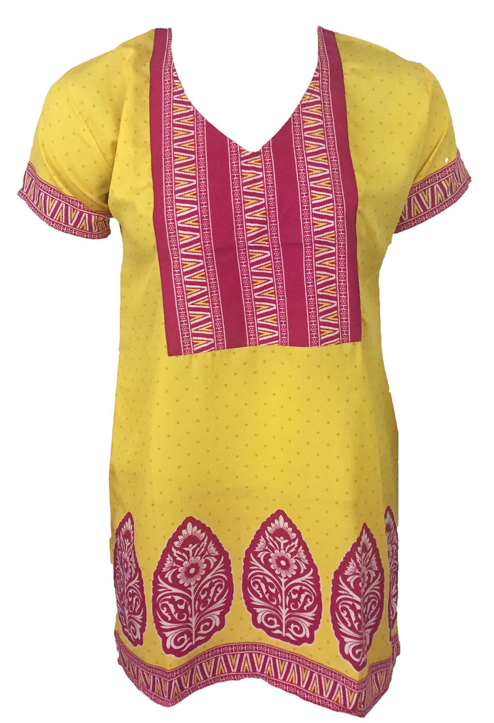 Indian Style Printed Kurtis for Women Short Crepe Kurti V-Neck, Short Sleeves Tunic Top Blouse. 3004-SS