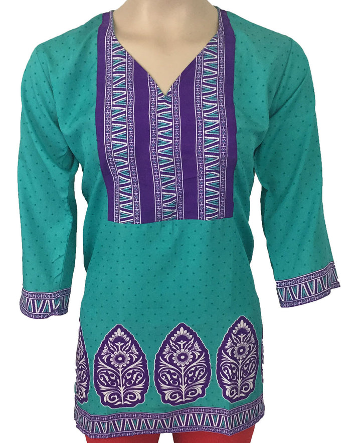 Tunic for Women Printed Short Crape Kurti Kurta V-Neck 3/4 Sleeves Tunic Top.