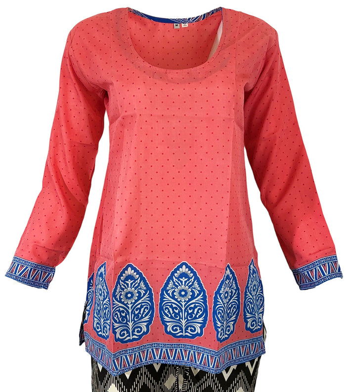 Tunic for Women Printed Short Crape Kurti Kurta Round Neck Long Sleeves Tunic Top. 3005-L