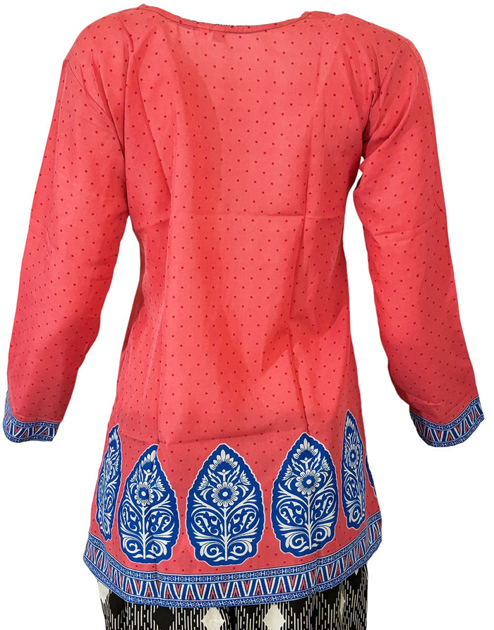 Tunic for Women Printed Short Crape Kurti Kurta Round Neck Long Sleeves Tunic Top. 3005-L