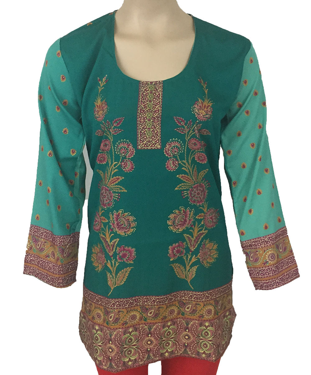 Tunic for Women Printed Short Crape Kurti Kurta V-Neck 3/4 Sleeves Tunic Top.