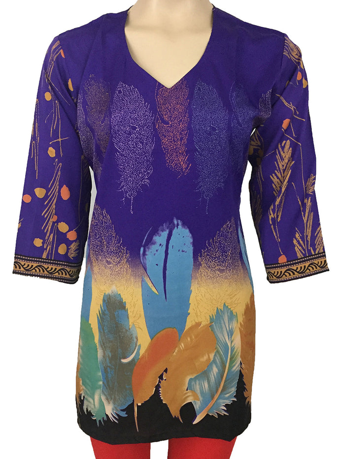 Tunic for Women Printed Short Crape Kurti Kurta V-Neck 3/4 Sleeves Tunic Top.