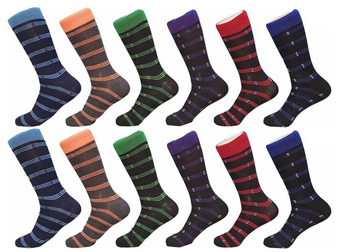 Men’s Colorful Casual Crew Dress Socks 12 Pack, Argyle, Striped, Solid Socks Size 10–13.