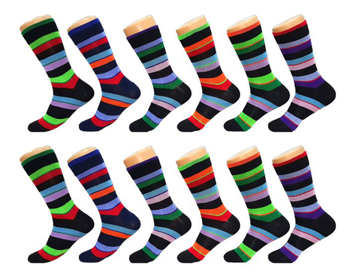 Men’s Colorful Casual Crew Dress Socks 12 Pack, Argyle, Striped, Solid Socks Size 10–13.