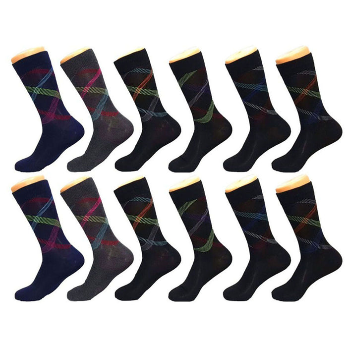 Men’s Colorful Casual Crew Dress Socks 12 Pack, Argyle, Striped, Solid Socks Size 10–13.