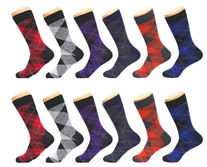 Men’s Colorful Casual Crew Dress Socks 12 Pack, Argyle, Striped, Solid Socks Size 10–13.