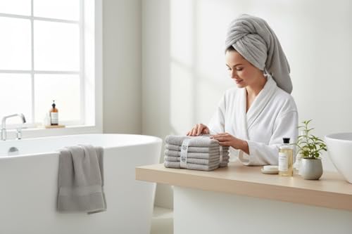 Super Soft 570 GSM Luxury Cotton Face Towel/Washcloths Set of 6, 100% Cotton Zero Twist Ring-Spun Heavyweight, Super Absorbent Wash Cloths – Designed for Exfoliation, Comfort, and Durability.