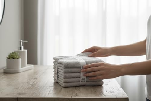 Super Soft 570 GSM Luxury Cotton Face Towel/Washcloths Set of 6, 100% Cotton Zero Twist Ring-Spun Heavyweight, Super Absorbent Wash Cloths – Designed for Exfoliation, Comfort, and Durability.