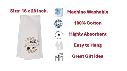 Home Sweet Home. Two Pcs Funny Flour Sack Kitchen Towels Soft and Absorbent Size: 16 X 28 Inches.