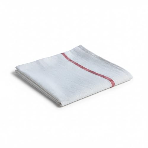 Pack of 18, 100% Cotton White with Red Stripes Kitchen Towels, Tea Towel - Super Absorbent & Quick Dry Tea Towels, Reusable Kitchen Towels - 15”x25”.