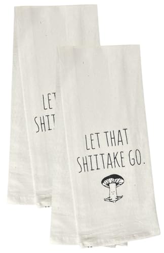 Let That Shiitake go, Two Pcs Twisted Design Flour Sack Kitchen Towels Size: 16 X 28 Inch.
