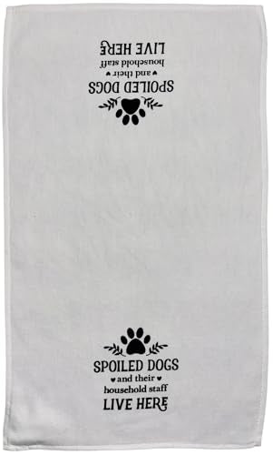 Spoiled Dogs and Their Household Staff Live here, Two-Piece Cotton Funny Quotes Flour Sacks Kitchen Towel/Tea Towel are Soft and Absorbent, with a Hanging Loop Size 16 X 26 Inches.