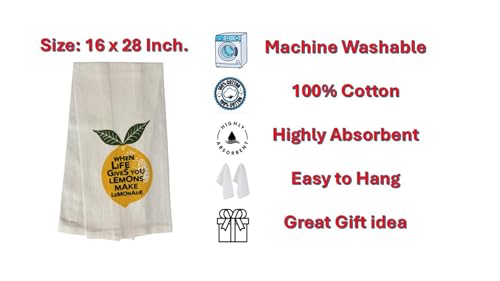 When Life Gives You Lemons Make Lemonade, 2 Pcs Cotton Soft and Absorbent Funny Flour Sack Kitchen Towels Dish Cloths for Home Decor, and Housewarming 15 X 25 Inches.