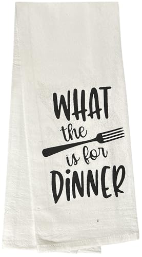 What The Fork is for Dinner, Two Pcs Twisted Design Flour Sack Kitchen Towels Size: 16 X 28 Inch.
