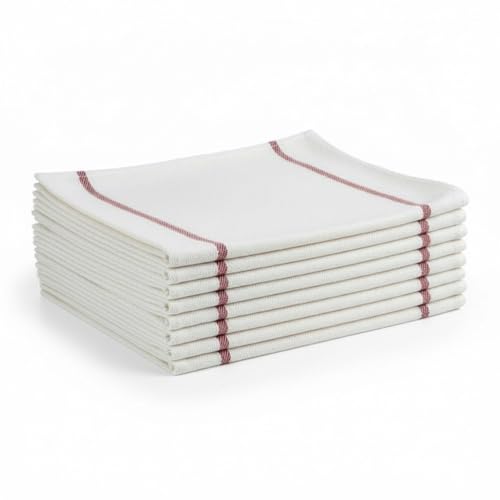 Pack of 18, 100% Cotton White with Red Stripes Kitchen Towels, Tea Towel - Super Absorbent & Quick Dry Tea Towels, Reusable Kitchen Towels - 15”x25”.