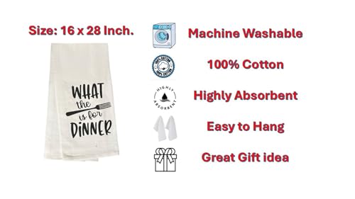 What The Fork is for Dinner, Two Pcs Twisted Design Flour Sack Kitchen Towels Size: 16 X 28 Inch.