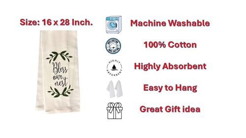 Bless Our Nest, 2 Pcs Cotton Soft and Absorbent Funny Flour Sack Kitchen Towels Dish Cloths for Home Decor, and Housewarming 16 X 28 Inches.