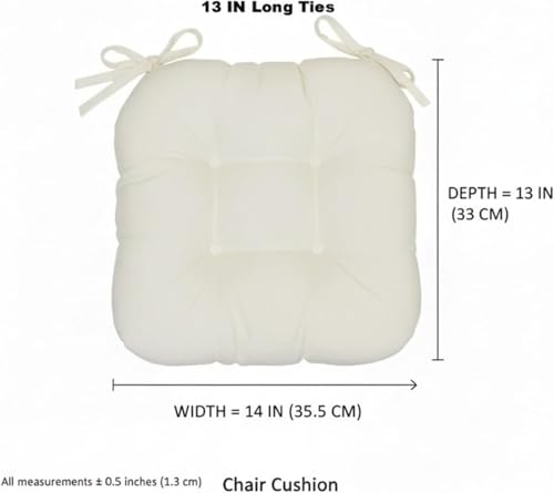 Thick Reversible Kitchen Chair Pads for Dining Chair, Set of 4, Soft and Comfortable Seat Cushions with Ties to be Secured to a Chair. (Beige)