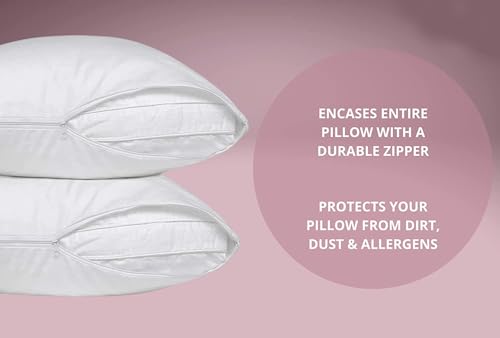 Set of 2: Polypropylene Pillow Protector with Zipper Pillow Encasement, Breathable, Waterproof, Proven to Protect Against Allergies and dust Mites,