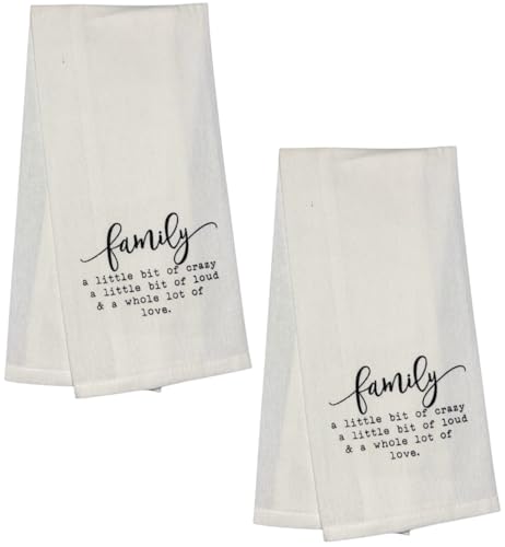 Family a Little Bit of Crazy a Little Bit of Loud and a Whole lot of Love, 2 Pcs Flour Sack Kitchen Towels for Home Decor, and Housewarming 15 X 25 Inches.