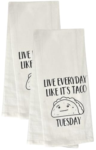 Live Everyday Like It's Taco Tuesday, Two Pcs Twisted Design Flour Sack Kitchen Towels Size: 16 X 28 Inch.