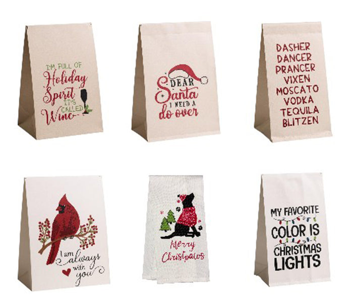 Set of 6, Christmas Holiday Print 100% Cotton Kitchen Towel / Tea Towel Size: 15” x 25".