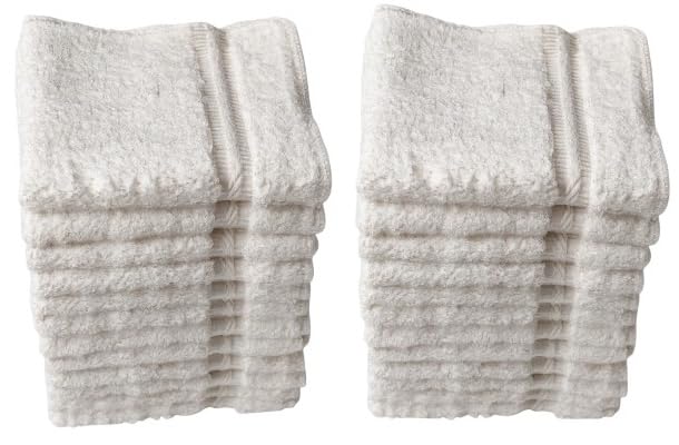 Washcloths, White Cotton Wash Cloths for Body and Facewash Design to exfoliate Your Hands, Soft and Absorbent Machine Washable, 12 x 12 Inch.