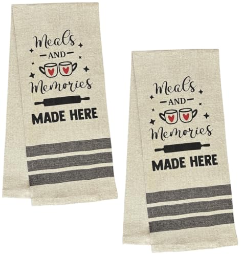 Meals and Memories Made Here, 2 Pcs Farmhouse Kitchen Towel for Wedding, Baby Shower, Home Decor, Housewarming 16 X 28 Inch.