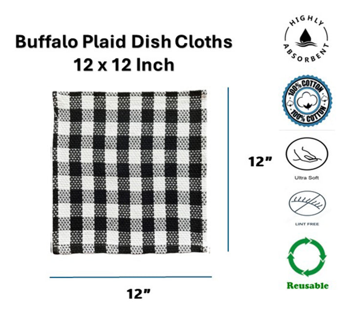 100% Cotton Buffalo Plaid Kitchen Towels, Dish Towels for Drying Dishes, Ultra Absorbent Quick Dry Hand Towels for Kitchen