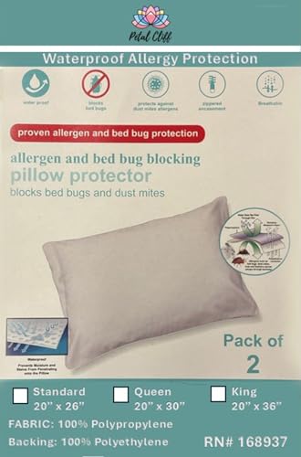 Set of 2: Polypropylene Pillow Protector with Zipper Pillow Encasement, Breathable, Waterproof, Proven to Protect Against Allergies and dust Mites,