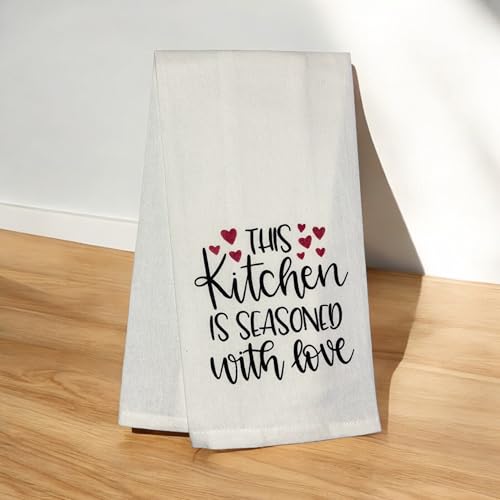 This Kitchen is Seasoned with Love, 2 Pcs Flour Sack Kitchen Towels for Home Decor, and Housewarming 15 X 25 Inches.