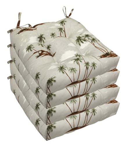 Thick Reversible Kitchen Chair Pads for Dining Chair, Set of 4, Soft and Comfortable Seat Cushions with Ties to be Secured to a Chair. (Tropical Tree)